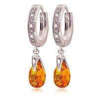 Diamond and Citrine Droplet Huggie Earrings in 9ct White Gold