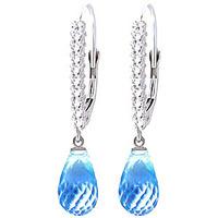 Diamond and Blue Topaz Laced Stem Drop Earrings in 9ct White Gold