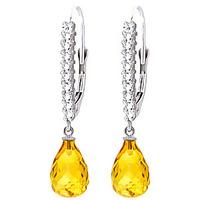 diamond and citrine laced stem drop earrings in 9ct white gold