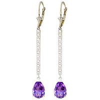 Diamond and Amethyst Bar Drop Earrings in 9ct White Gold
