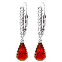 diamond and garnet laced stem drop earrings in 9ct white gold