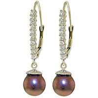 Diamond and Black Pearl Drop Earrings in 9ct White Gold