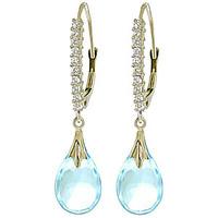 diamond and blue topaz droplet earrings in 9ct white gold