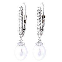 diamond and pearl drop earrings in 9ct white gold