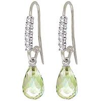 diamond and green amethyst stem droplet earrings in 9ct white gold