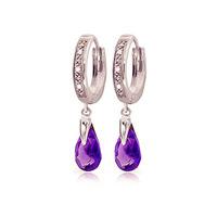 Diamond and Amethyst Droplet Huggie Earrings in 9ct White Gold