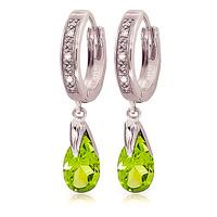 Diamond and Peridot Droplet Huggie Earrings in 9ct White Gold