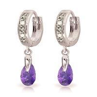 Diamond and Amethyst Droplet Huggie Earrings in 9ct White Gold