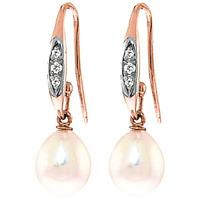 diamond and pearl drop earrings in 9ct rose gold