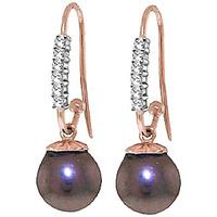 diamond and black pearl drop earrings in 9ct rose gold