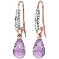 diamond and amethyst stem droplet earrings in 9ct rose gold