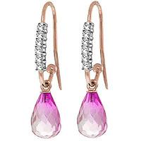 Diamond and Pink Topaz Stem Droplet Earrings in 9ct Rose Gold