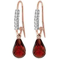 Diamond and Garnet Stem Droplet Earrings in 9ct Rose Gold