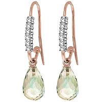 Diamond and Green Amethyst Stem Droplet Earrings in 9ct Rose Gold