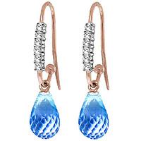 Diamond and Blue Topaz Stem Droplet Earrings in 9ct Rose Gold