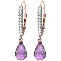 Diamond and Amethyst Laced Stem Drop Earrings in 9ct Rose Gold