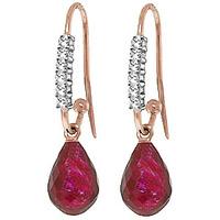 diamond and ruby laced stem drop earrings in 9ct rose gold