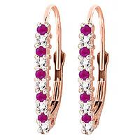 diamond and ruby laced stem drop earrings in 9ct rose gold