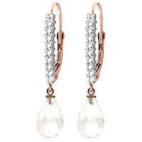 Diamond and White Topaz Laced Stem Drop Earrings in 9ct Rose Gold