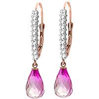 diamond and pink topaz laced stem drop earrings in 9ct rose gold