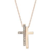 diamond split cross pendant necklace in 9ct rose gold