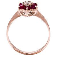 diamond and ruby wildflower cluster ring in 9ct rose gold