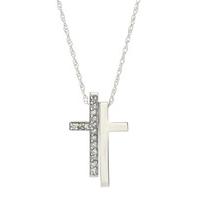 Diamond Split Cross Pendant Necklace in 9ct White Gold