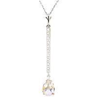 Diamond and White Topaz Bar Pendant Necklace in 9ct White Gold