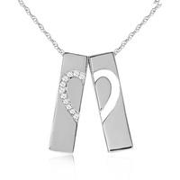 Diamond Split Heart Pendant Necklace in 9ct White Gold