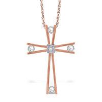 Diamond Cross Pendant Necklace in 9ct Rose Gold