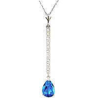 Diamond and Blue Topaz Bar Pendant Necklace in 9ct White Gold