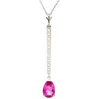 Diamond and Pink Topaz Bar Pendant Necklace in 9ct White Gold