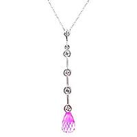 diamond and pink topaz pendant necklace in 9ct white gold