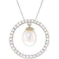 diamond and pearl circle of life pendant necklace in 9ct white gold