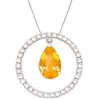 Diamond and Citrine Circle of Life Pendant Necklace in 9ct White Gold