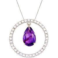 Diamond and Amethyst Circle of Life Pendant Necklace in 9ct White Gold