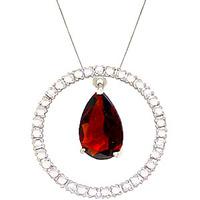 diamond and garnet circle of life pendant necklace in 9ct white gold