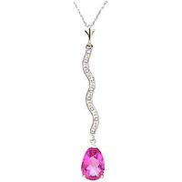 Diamond and Pink Topaz Pendant Necklace in 9ct White Gold