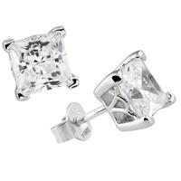 Diamonfire Silver Clear CZ Square Stud Earrings 62-1032-1-082