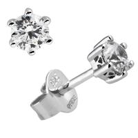 Diamonfire Silver Clear CZ 6 Claw 4.1mm Stud Earrings 62-1268-1-082