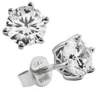 Diamonfire Silver Clear CZ 6 Claw 6.4mm Stud Earrings 62-1265-1-082