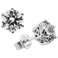 Diamonfire Silver Clear CZ 6 Claw 7.4mm Stud Earrings 62-1264-1-082