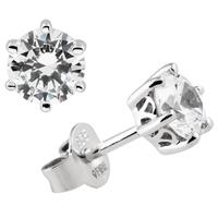 Diamonfire Silver Clear CZ 6 Claw 5.8mm Stud Earrings 62-1266-1-082