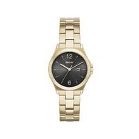 dkny parsons ladies black dial gold tone bracelet watch