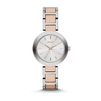 dkny stanhope ladies rose gold tone and stainless steel watch