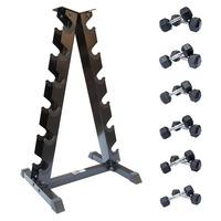 dkn 2kg to 10kg rubber hex dumbbell set with storage rack 6 pairs