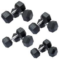 dkn 225 25 275 and 30kg rubber hex dumbbell set