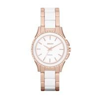 DKNY Westside Glitz ladies\' rose gold-plated & ceramic bracelet watch