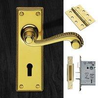DL100 St James Lever Lock Polished Brass Handle Pack