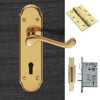 DL301 Garrick Lever Lock Door Polished Brass Handle Pack